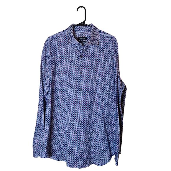 Bugatchi James Ooohcotton 8 Way Stretch Button Up Shirt Geometric Purple Large - Picture 1 of 14